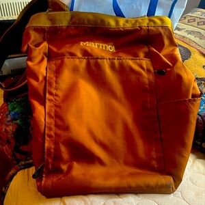 Marmot bag with straps and convertible to backpack if desired.